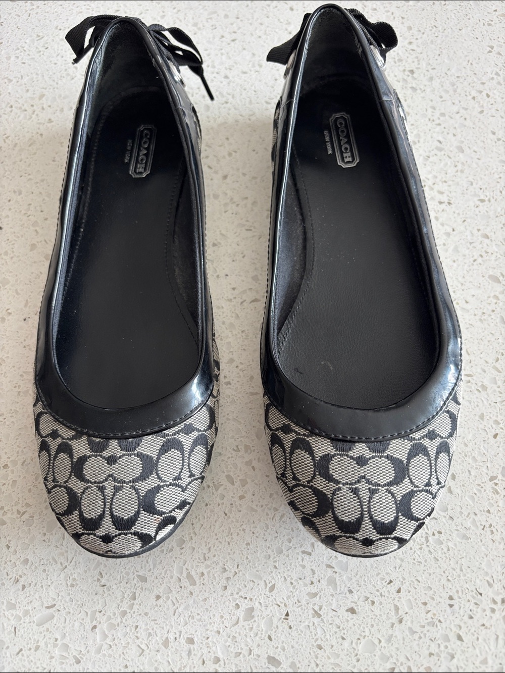 COACH Black and Ivory Signature Canvas Ballet Flats